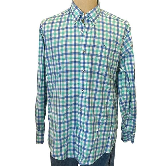 SOUTHERN TIDE Classic Fit Blue/Green Plaid Button Down Shirt Men's size L - Picture 1 of 10